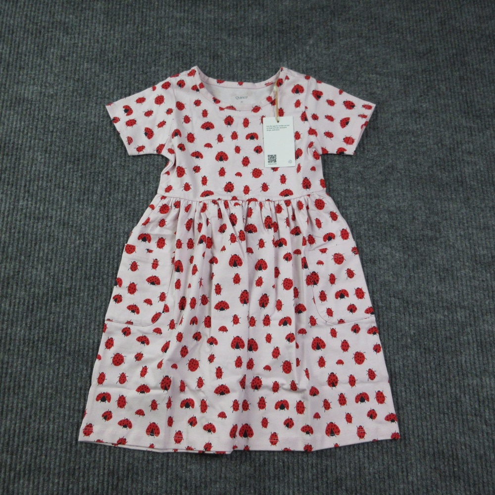 Quince Dress Girls 5T Pink Fit & Flare Ladybug Pocket Organic Cotton NWT
